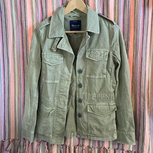 Madewell Army Green Button-Down Jacket | Size XS | Canvas Cotton
